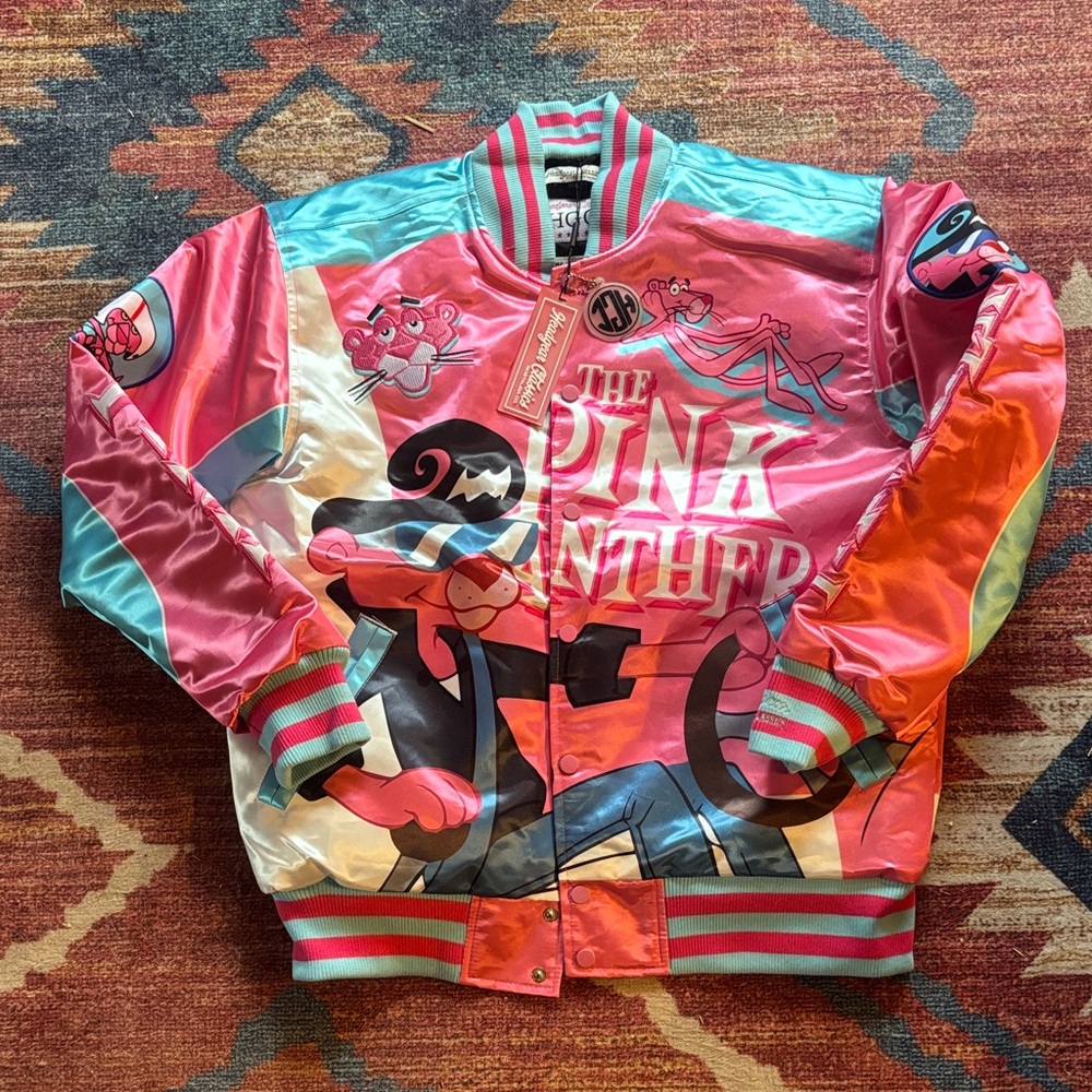 The Pink Panther Women's Satin Bomber Jacket - Pink/Mint